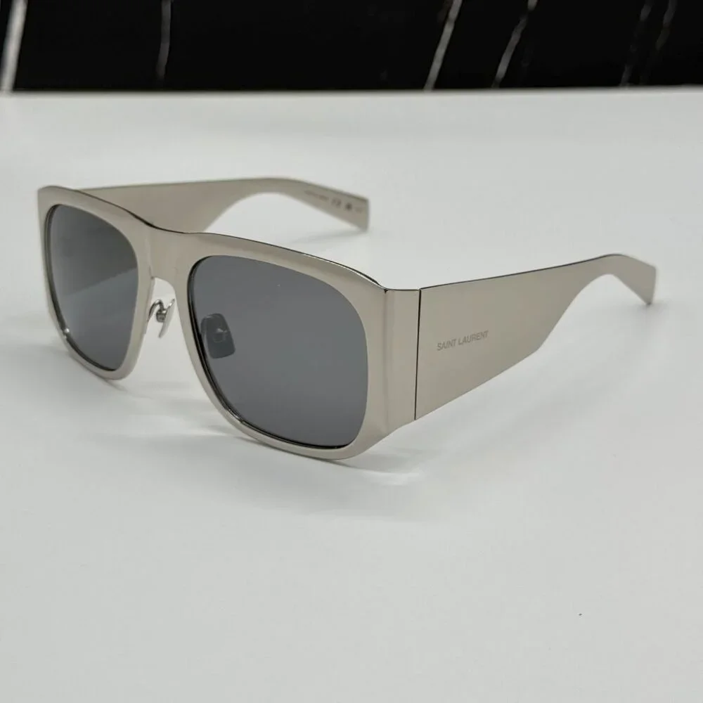 NEW  SL636 002 SAINT LAURENT SUNGLASSES UNISEX SILVER GREY METAL EYEWEAR - Picture 6 of 13